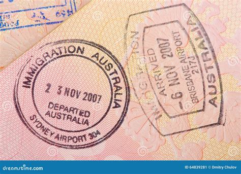 Passport Page With The Immigration Control Of Australia Stamps Stock Image Image Of Holiday