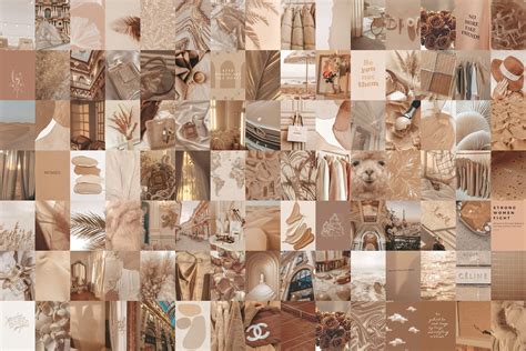 100 Pcs Soft Beige Wall Collage Kit Neutrals Aesthetic Etsy Hong Kong