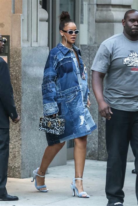 Rihanna Rocks A Patchwork Denim Dress The Jeans Blog