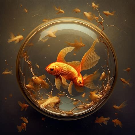 Hermosos peces dorados nadando en imágenes de acuarios de vidrio arte