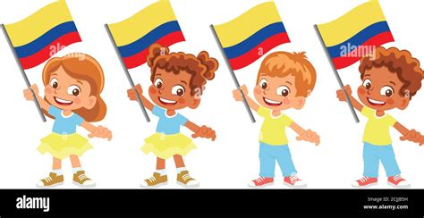 Colombia Bandera En Mano Niños Con Bandera Vector De La Bandera