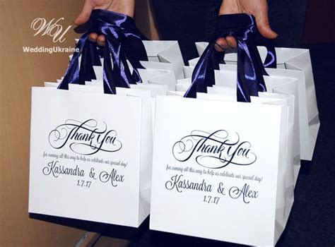 30 Wedding Welcome Bags With Navy Blue Satin Ribbon