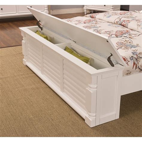 Fitzroy Poplar Timber Bed With End Storage Bench King Distressed White