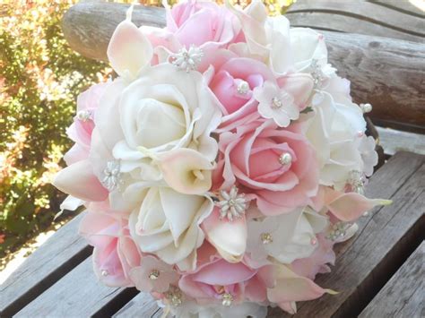 Blush Pink Bridal Bouquet White Real Touch Rose Calla Lily Tulip