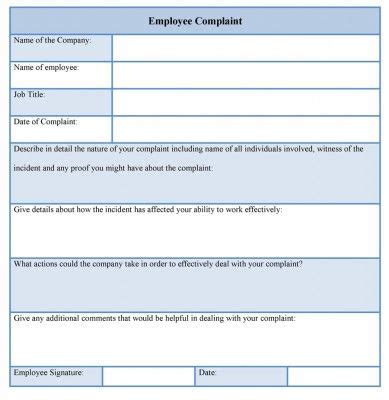 Sample Employee Complaint Form Template Word Format Employee Complaints Complaints