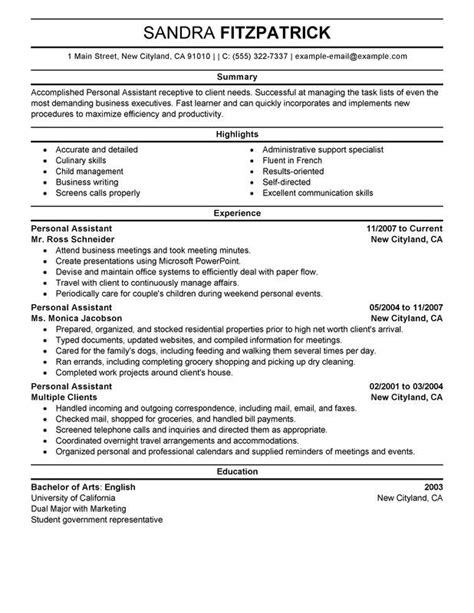 Traveling may be required if the manager needs assistance on business related trips. Personal Assistant Resume Sample | Job resume examples ...