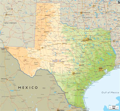 Physical Map of Texas - Ezilon Maps