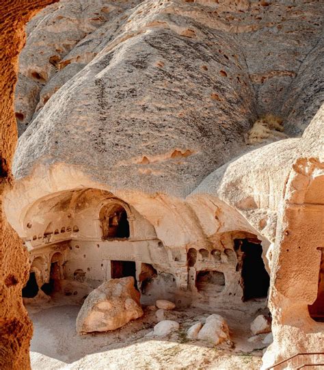 Cave Dwelling On Turkish Natural Landscape Background Stock Image