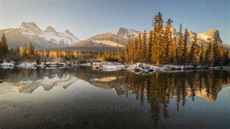 Three Sisters Mountains Canmore Alberta Stock Photo