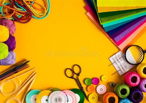 Craft Supplies For Creative Handmade Top View Frame Stock Image