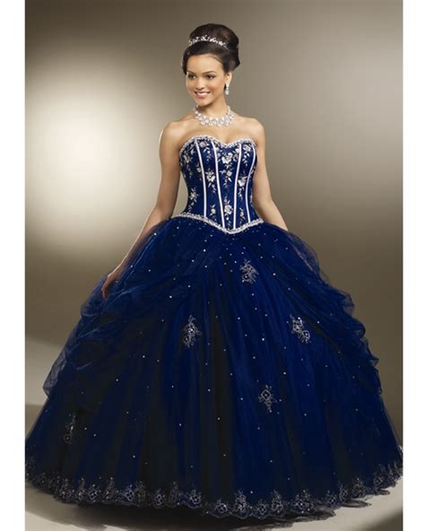 Navy Blue Ball Gown Strapless Sweetheart Full Length Quinceanera