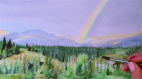 Art And Collectibles Painting Rainbow Sky Original Watercolor Landscape