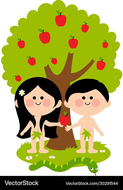 Adam And Eve Under An Apple Tree Royalty Free Vector Image