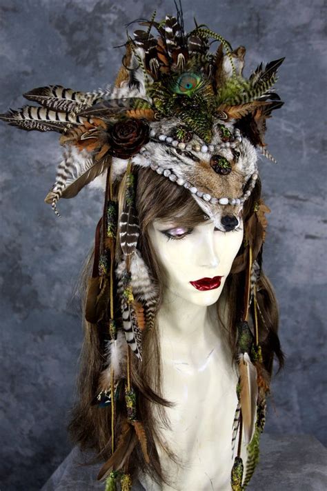 Coyote Wolf Headdress Tribal Headpiece Druid Headpiece Real Fur