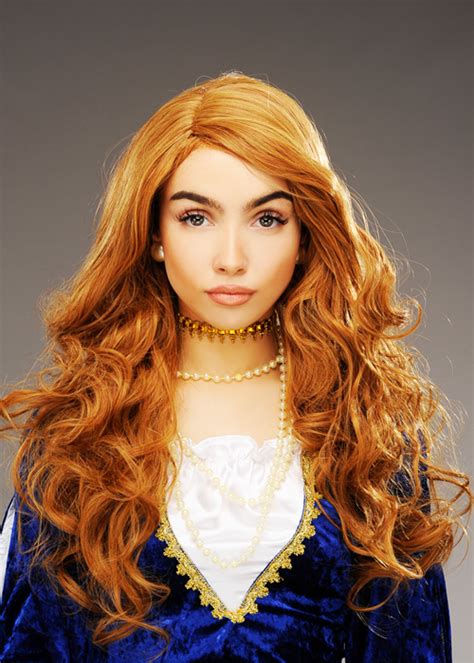 Womens Deluxe Long Curly Auburn Medieval Princess Wig