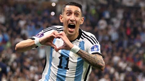 angel di maria cries in celebration after scoring world cup final goal argentina winger is