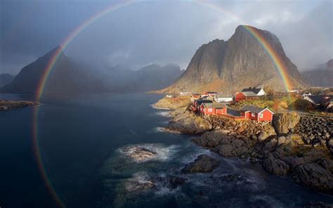 Nature Landscape Water Trees House Norway Rainbows Mountains