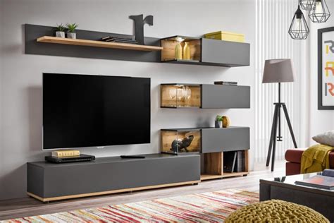 Simi Anthracite Modern Entertainment Center Living Room Wall Unit