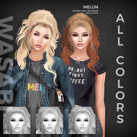 Second Life Marketplace Wasabi Melon Mesh Hair All Colors
