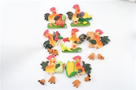 7pcs Cute Chicken Creative Shape Souvenir 3d Resin Fridge Magnets Small