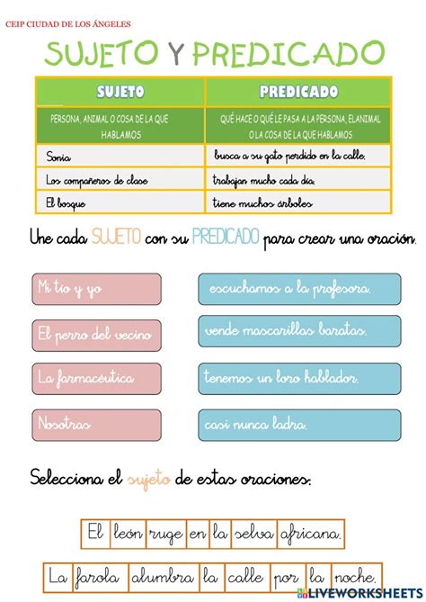 Ejercicio online de Sujeto y predicado para 1º Science Cole Verbs For