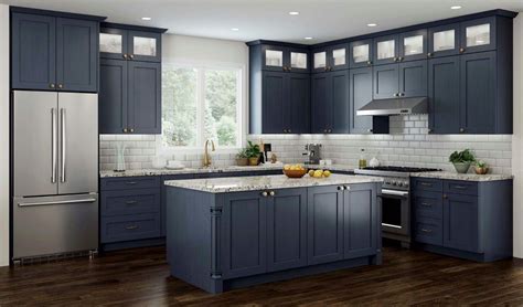 All Wood Rta 10x10 Transitional Shaker Kitchen Cabinets In Elegant Blue