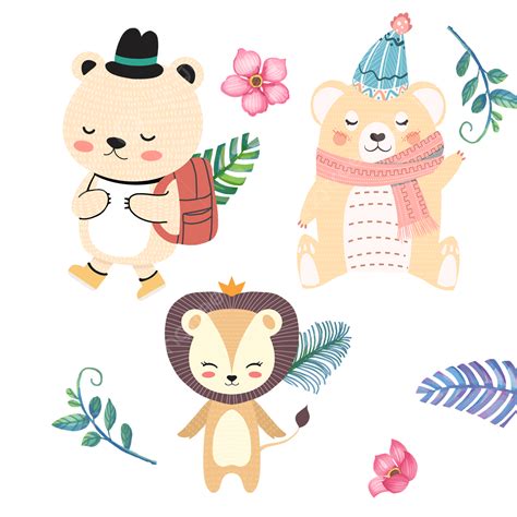 Spring Forest Animal Cartoon Combination Cute Bear Spring Forest