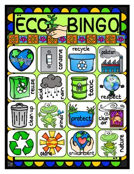 One picture goes in each square. Earth Day ECO-BINGO by Peg Swift | Teachers Pay Teachers
