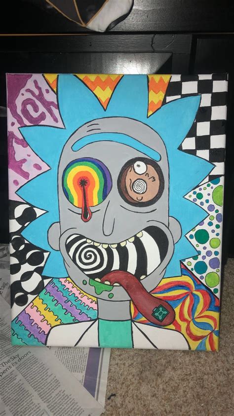 Trippy Rick And Morty Canvas Painting Hippie Painting Mini Canvas