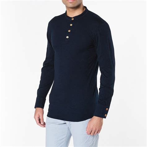 Henley Long Sleeve T Shirt Navy Blue S The Project Garments