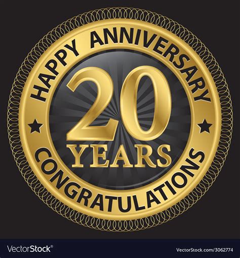 20 Years Happy Anniversary Congratulations Gold Vector Image