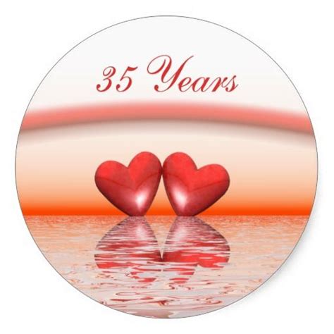 35th Anniversary Coral Hearts Classic Round Sticker 35th