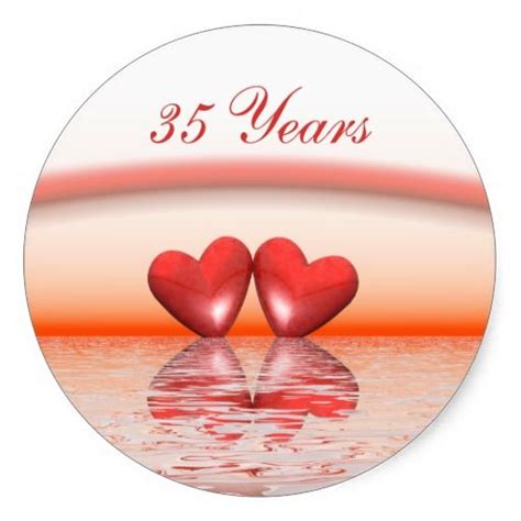 35th Anniversary Coral Hearts Classic Round Sticker | Zazzle.com | 35th