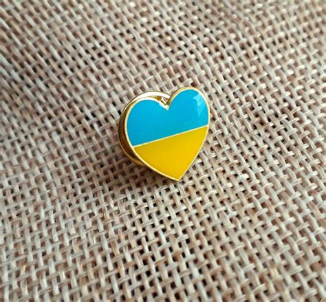 Lapel Pin Ukrainian Flag Ukrainian Heart Metal Golden Color Etsy
