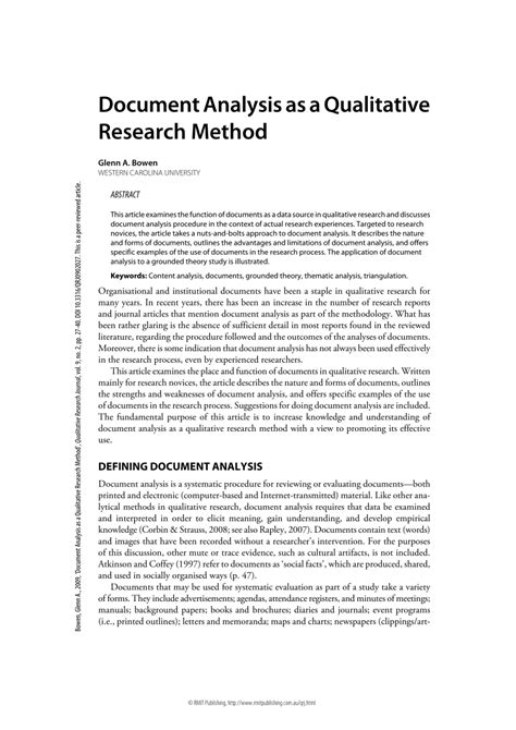 Primary research involves collecting data about a given subject directly from the real world. (PDF) Document Analysis as a Qualitative Research Method