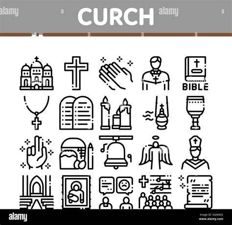 Church Christianity Collection Icons Set Vector Stock Vector Image