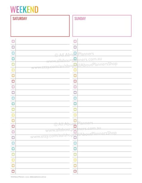 Weekend Planner Printable Editable Checklist Cleaning Shopping Etsy