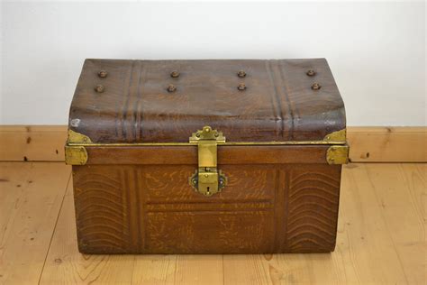 Metal Travel Trunk With Brass Details 1930s Retro Station