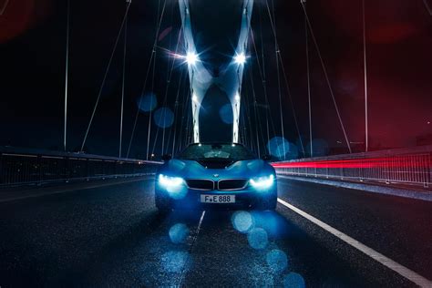 Wallpaper Night Car Reflection Vehicle Rain Bmw I8 Blue Bridge