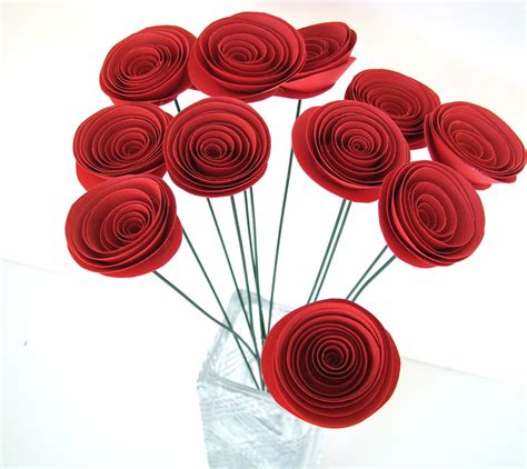 Small Red Roses One Dozen Spiral Paper Roses With Stems · Origami