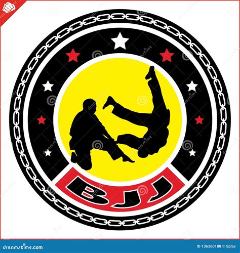 Brasilian Jiu Jitsu Bjj Emblem Martial Art Colored Simbol Design
