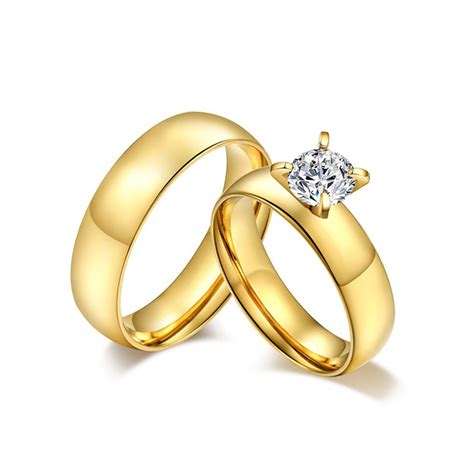 Gold Couple Promise Ring Sets In Stainlesstitanium Steel 14k Yellow