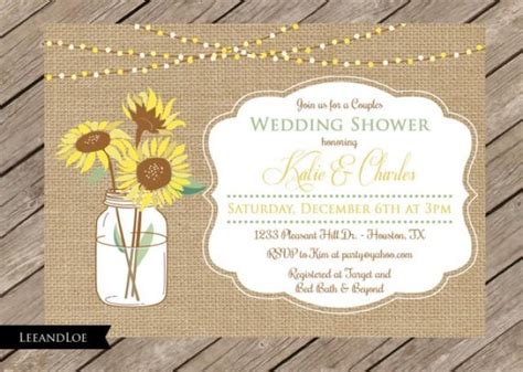 rustic couples or coed wedding shower invitation burlap sunflowers bridal shower rehearsal