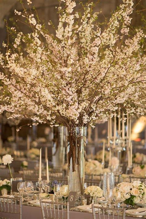 Real Weddings Cherry Blossom Centerpiece Tall Wedding Centerpieces Cherry Blossom Wedding