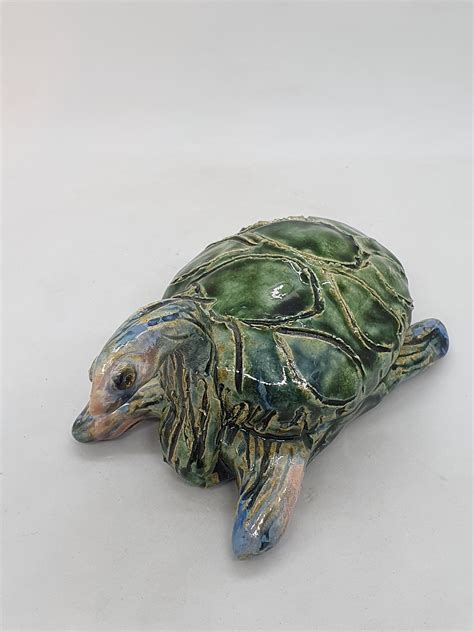 Vintage Ceramic Glazed Turtle Figurine Home Decoration Etsy