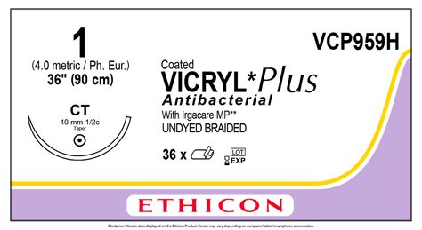 Ethicon Vcp959h Coated Vicryl Plus Antibacterial Polyglactin 910 Suture