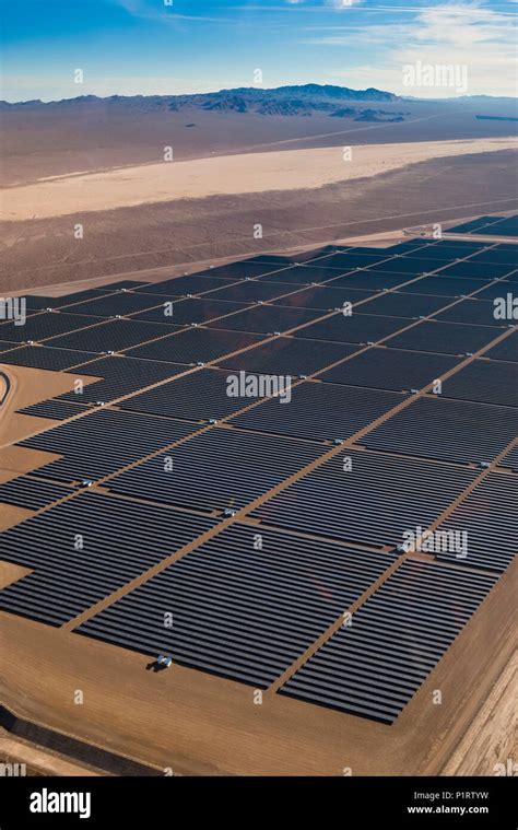 Aerial View Of Solar Panels In A Field In The Desert Las Vegas Nevada United States Of