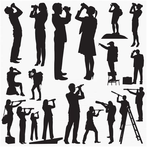 Premium Vector Silhouettes Looking Through Binoculars And Telescopes