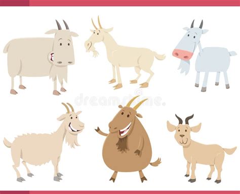 Cartoon Funny Goats Farm Animal Characters Set Stock Vector