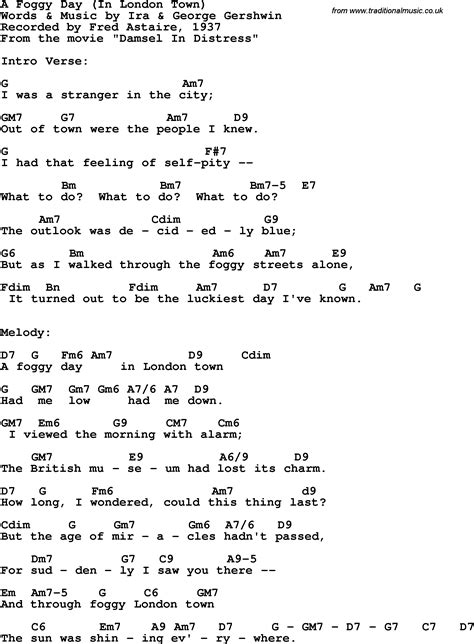 Song lyrics with guitar chords for A Foggy Day (In London Town) - Fred